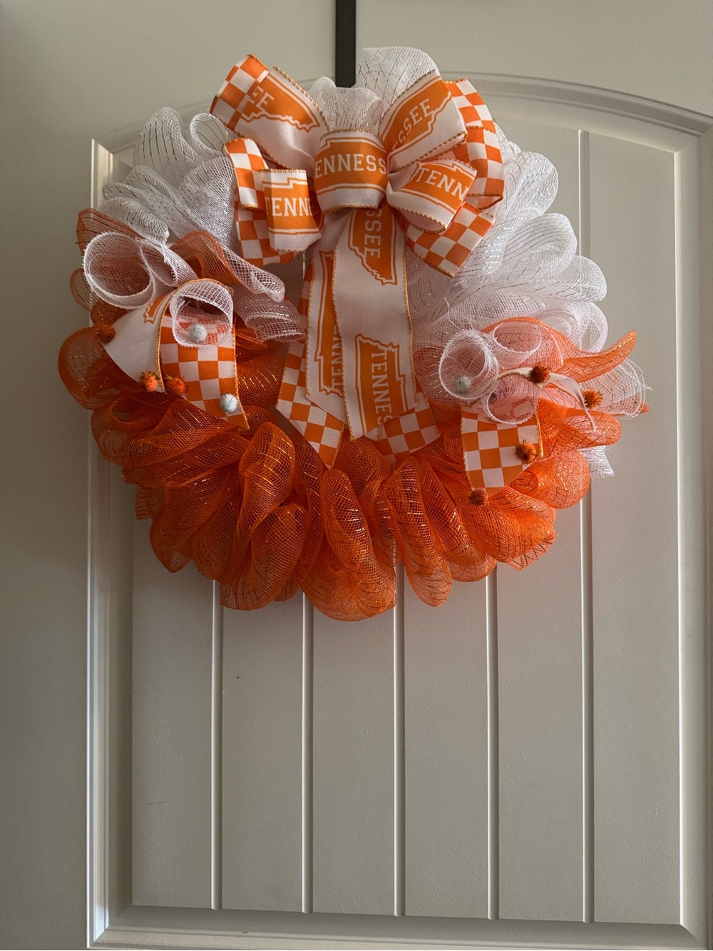 Hand Crafted Orange and White Deco Mesh Wreath with Tennessee Ribbon